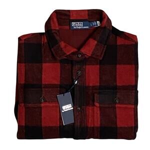 Polo Ralph Lauren Men's Large Classic Fit Red Plaid Knit Flannel Workshirt NEW